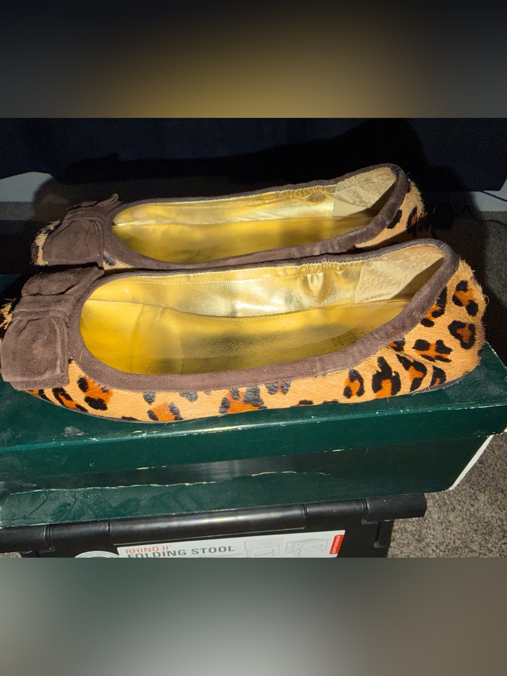 Ralph Lauren Leopard Print Bow Ballet Flats Calf hair- Brown with gold interior
